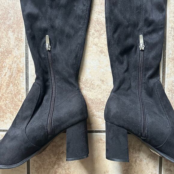 Marc Fisher Over the Knee Block Heeled Black Suede Stretch Boots Size 8 - Picture 4 of 12